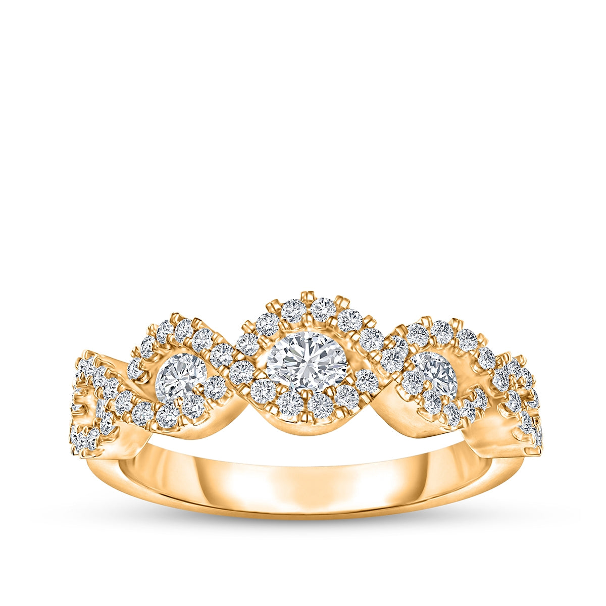 5/8 ct. tw. Diamond 5-Stone Halo Twist Anniversary Ring in 10K Yellow Gold