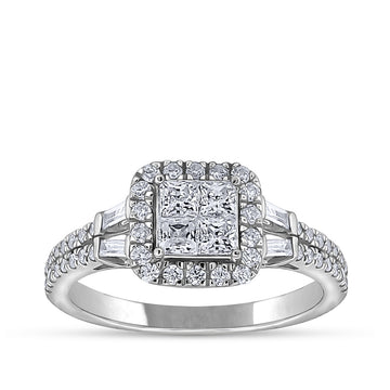 GOLD TAG Fairytale Diamonds 1 ct. tw. Diamond Quad Cluster Halo Engagement Ring in 10K White Gold