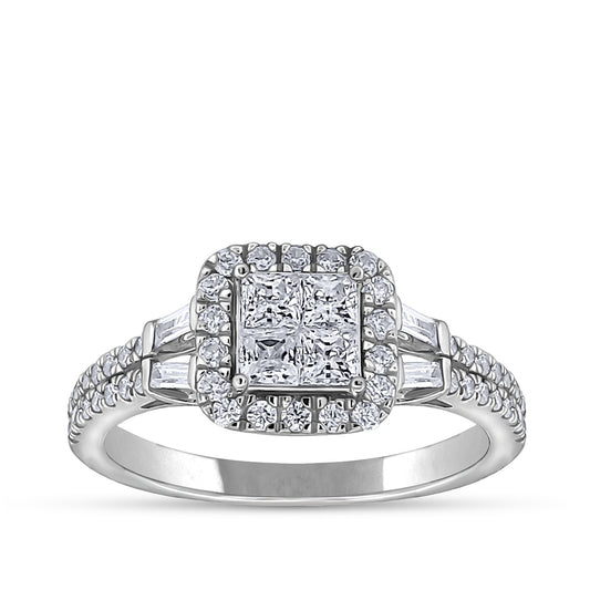 Fairytale Diamonds 1 ct. tw. Diamond Quad Cluster Halo Engagement Ring in 10K White Gold
