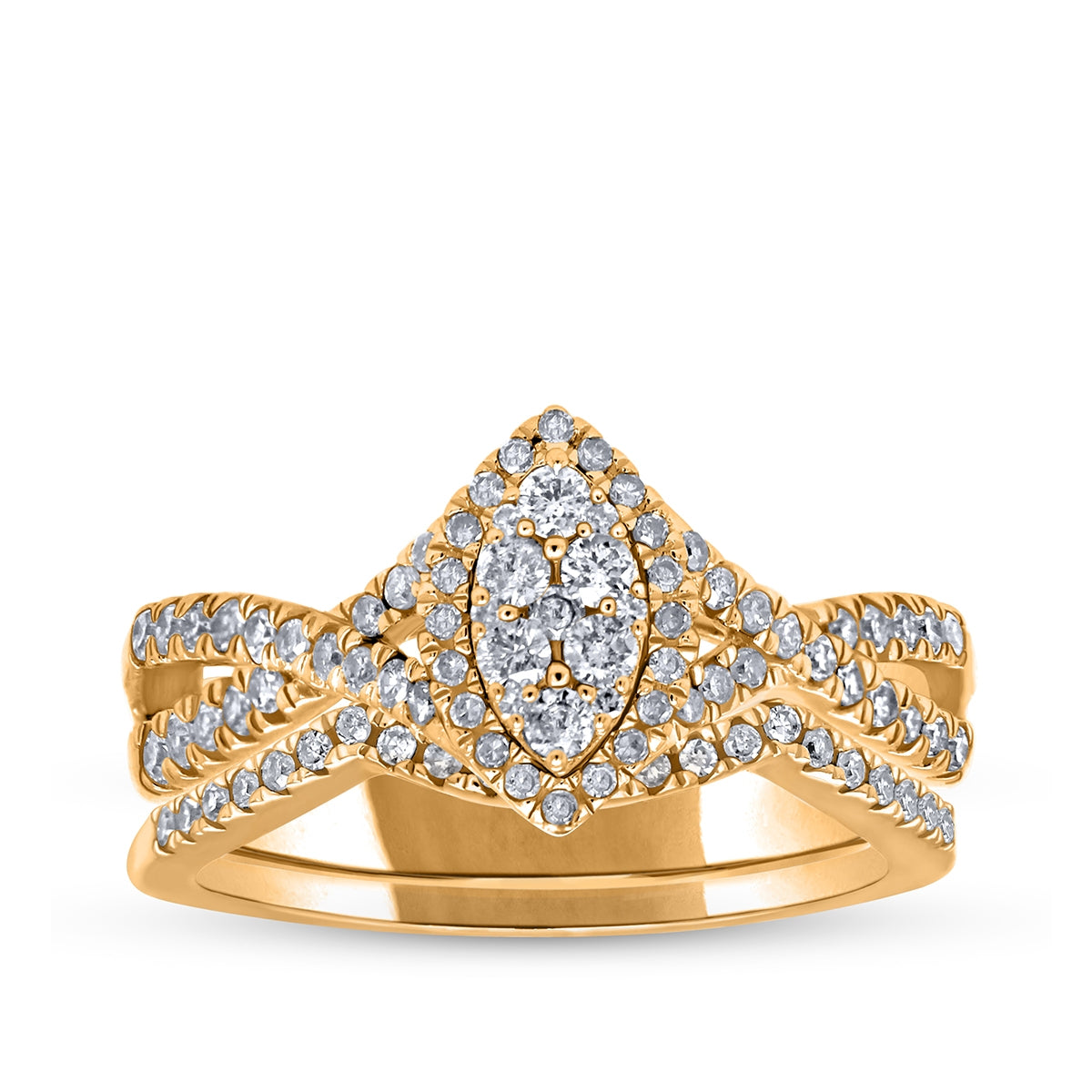 Fairytale Diamonds 1/2 ct. tw. Diamond Marquise-Shaped Cluster Wedding Set in 10K Yellow Gold
