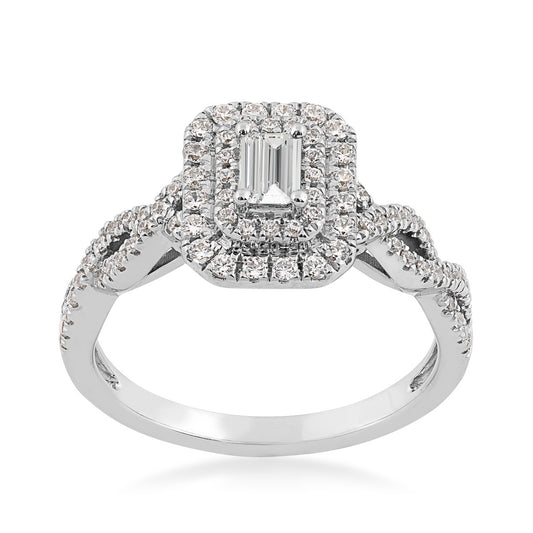 True Promise 1/2 ct. tw. Emerald Cut Diamond Double Halo Engagement Ring with Twist Shank in 10K White Gold