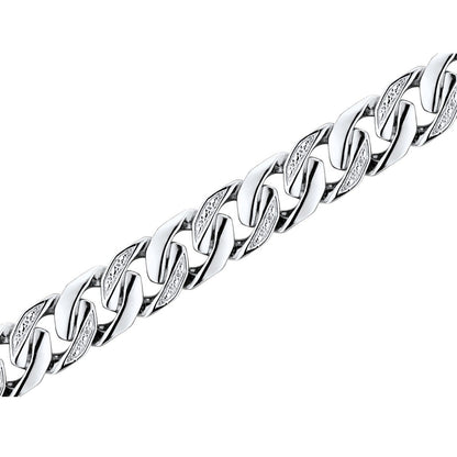 1/6 ct. tw. Diamond Miami Cuban Chain Bracelet in Sterling Silver front view