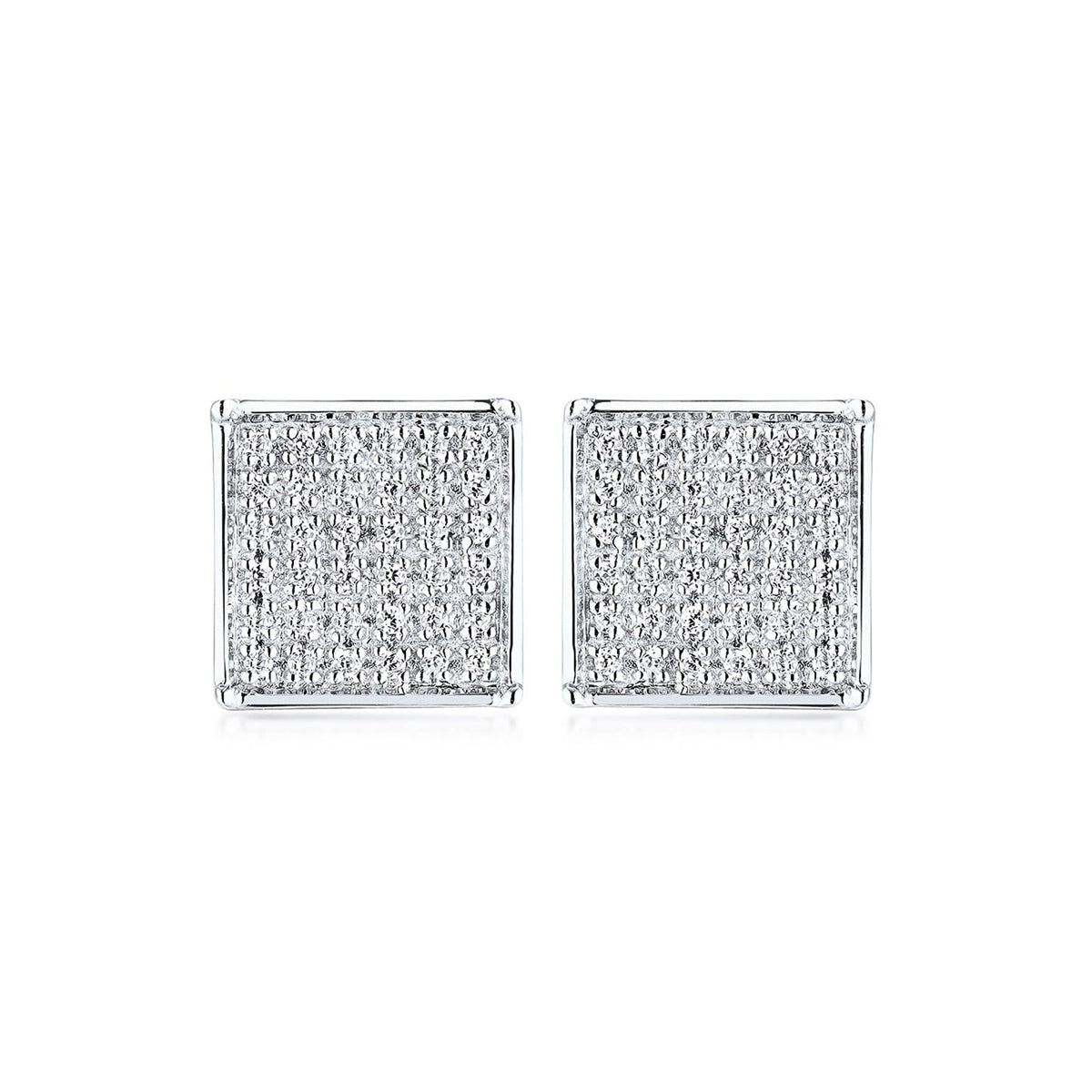 1/5 ct. tw. Men's Diamond Square Cluster Earrings in 10K White Gold front view