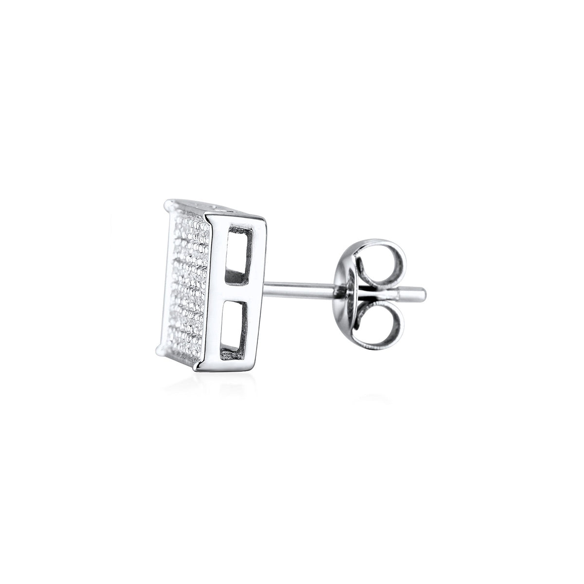 1/5 ct. tw. Men's Diamond Square Cluster Earrings in 10K White Gold close-up detail