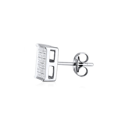 1/5 ct. tw. Men's Diamond Square Cluster Earrings in 10K White Gold close-up detail