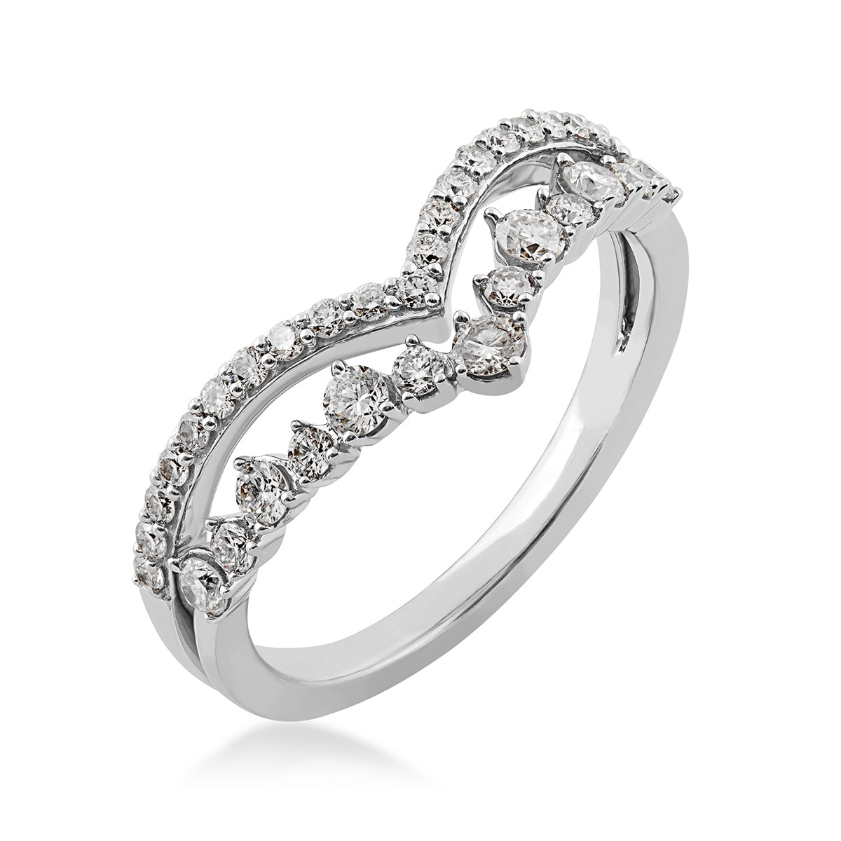 1/2 ct. tw. Diamond Double Chevron Anniversary Ring in 14K White Gold front view