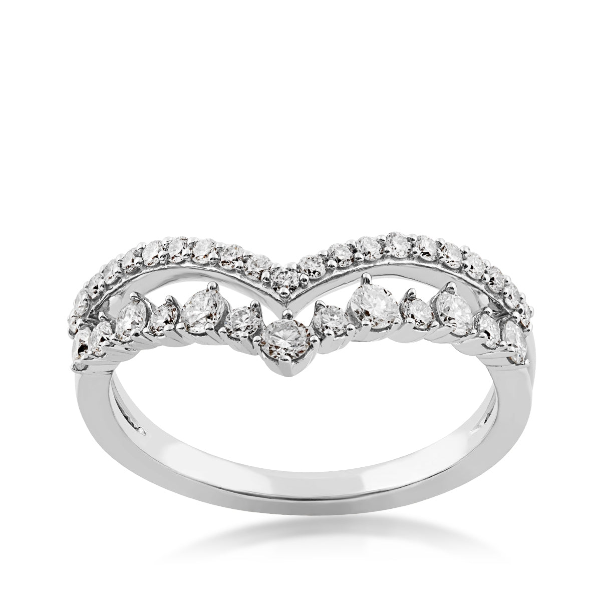 1/2 ct. tw. Diamond Double Chevron Anniversary Ring in 14K White Gold