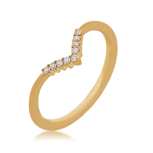 Diamond Accent Contour Chevron Stackable Anniversary Ring in 14K Yellow Gold front view