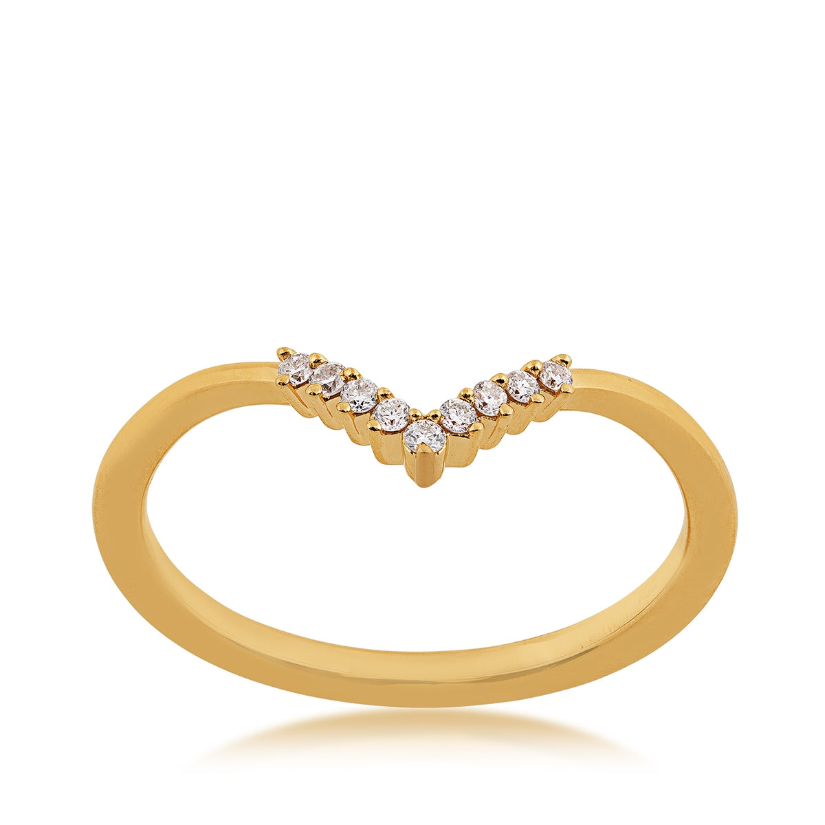 Diamond Accent Contour Chevron Stackable Anniversary Ring in 14K Yellow Gold