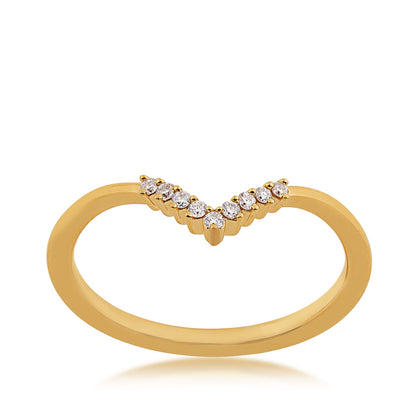Diamond Accent Contour Chevron Stackable Anniversary Ring in 14K Yellow Gold