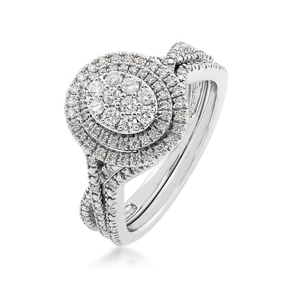 Fairytale Diamonds 1/2 ct. tw. Diamond Oval Cluster Double Halo Wedding Set in 10K White Gold front view