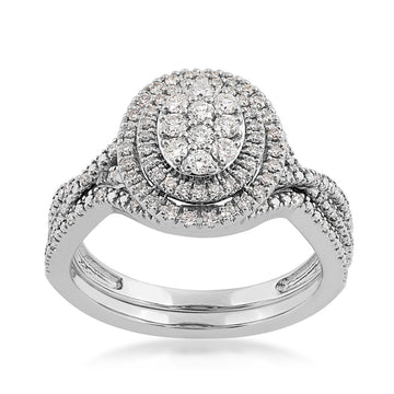 GOLD TAG Fairytale Diamonds 1/2 ct. tw. Diamond Oval Cluster Double Halo Wedding Set in 10K White Gold