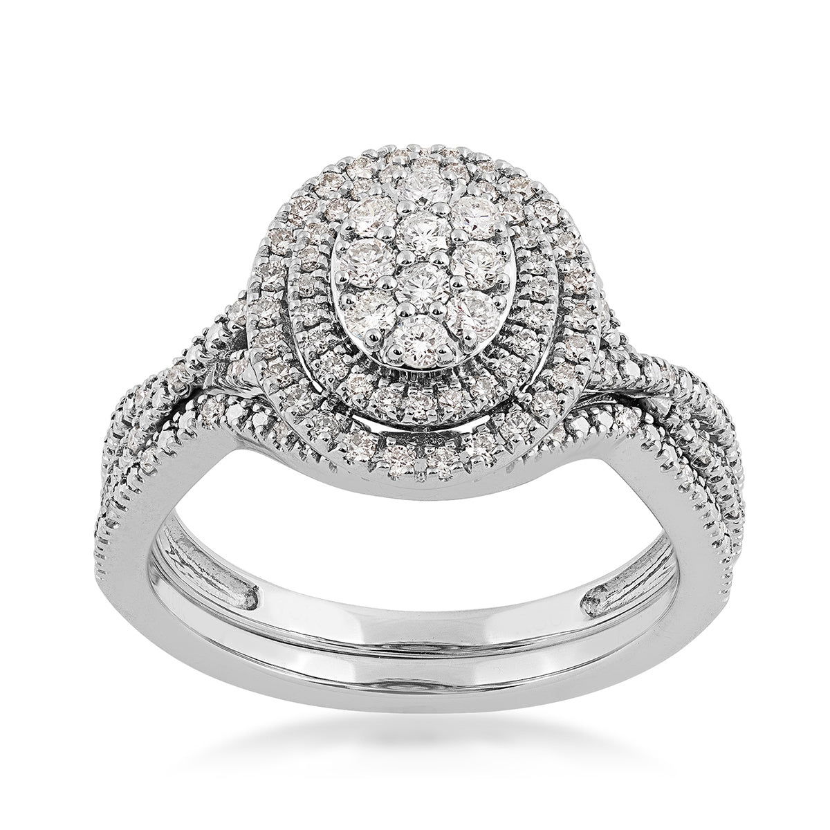 Fairytale Diamonds 1/2 ct. tw. Diamond Oval Cluster Double Halo Wedding Set in 10K White Gold