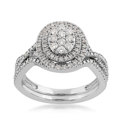 Fairytale Diamonds 1/2 ct. tw. Diamond Oval Cluster Double Halo Wedding Set in 10K White Gold