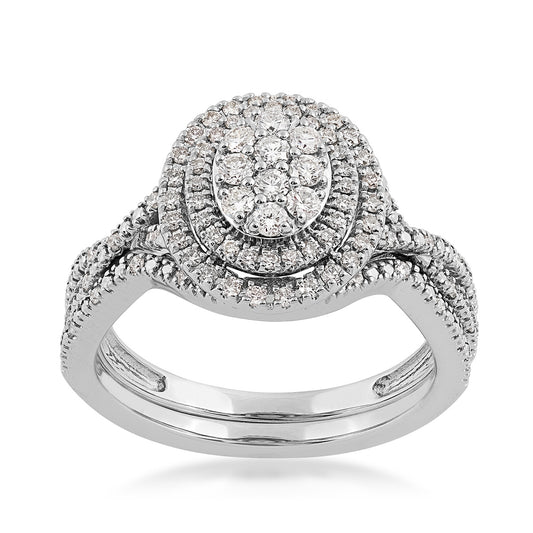 Fairytale Diamonds 1/2 ct. tw. Diamond Oval Cluster Double Halo Wedding Set in 10K White Gold