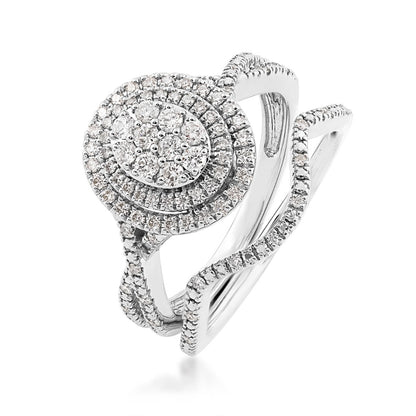 Fairytale Diamonds 1/2 ct. tw. Diamond Oval Cluster Double Halo Wedding Set in 10K White Gold close-up detail