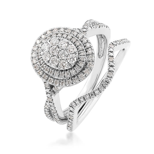 Fairytale Diamonds 1/2 ct. tw. Diamond Oval Cluster Double Halo Wedding Set in 10K White Gold close-up detail