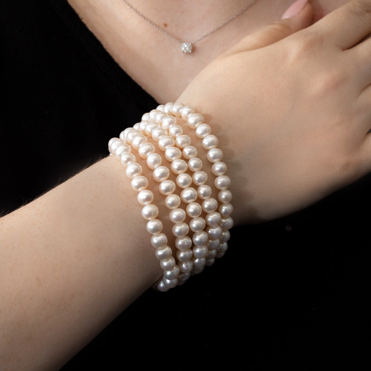 Cultured Freshwater Pearl 5-Row Stretch Bracelet front view