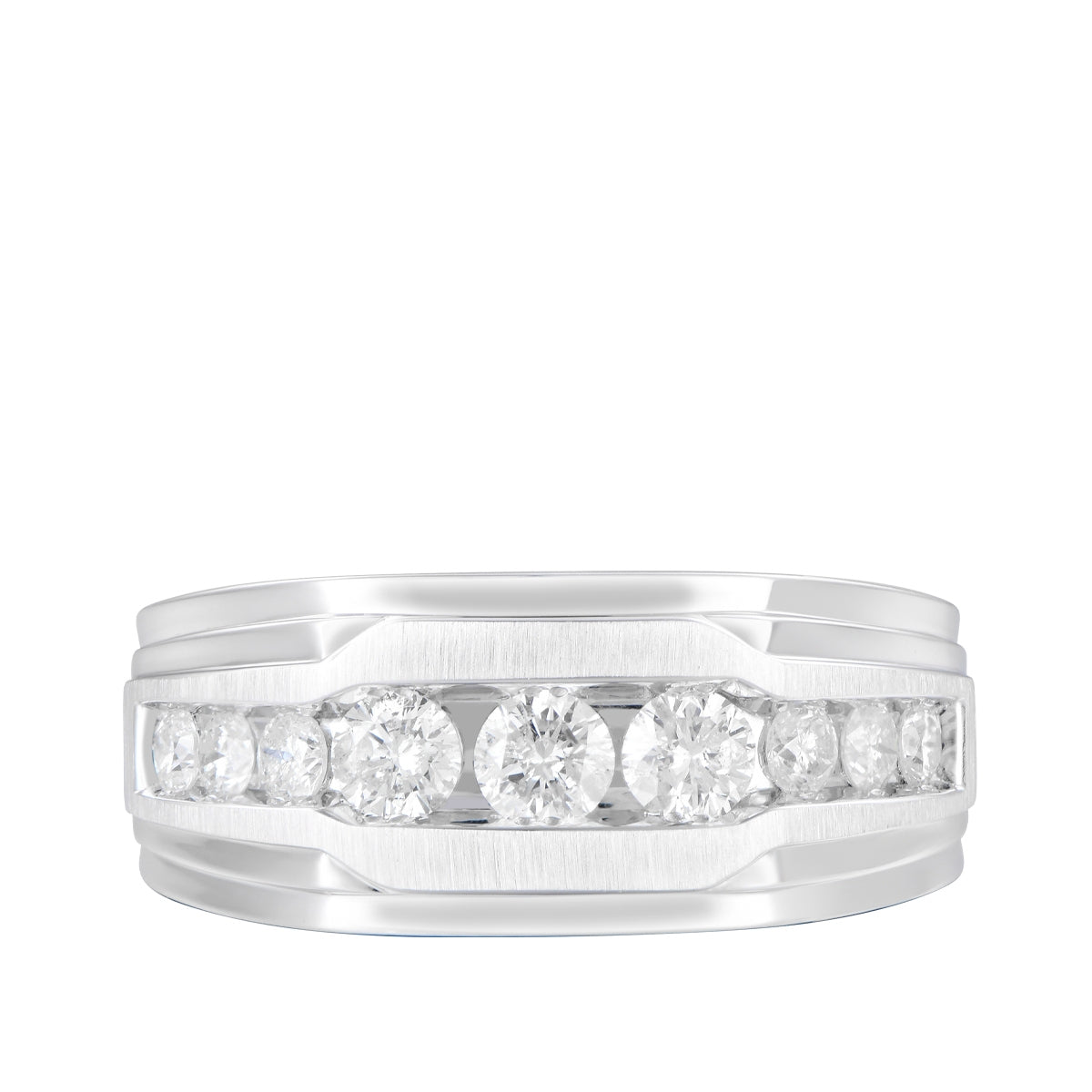 1 ct. tw. Men's Round Diamond Channel Set Wedding Ring in 10K White Gold