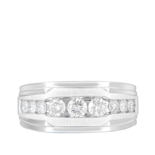 1 ct. tw. Men's Round Diamond Channel Set Wedding Ring in 10K White Gold