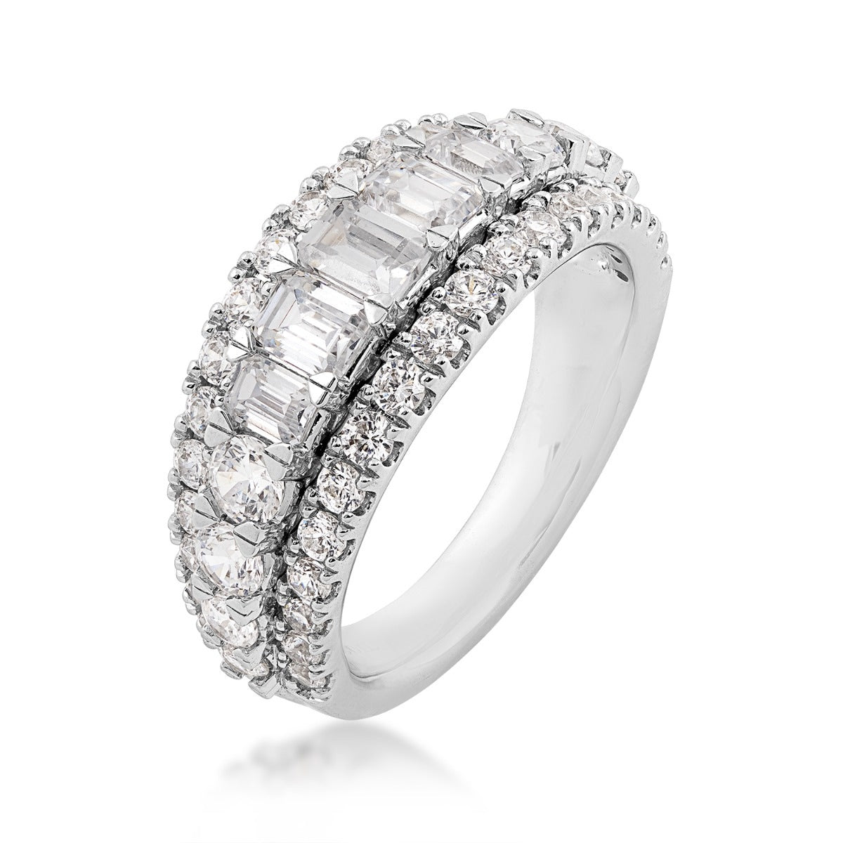 Adamante 2-1/2 ct. tw. Lab-Grown Emerald Cut & Round Brilliant Diamond Multirow Anniversary Ring in 14K White Gold front view