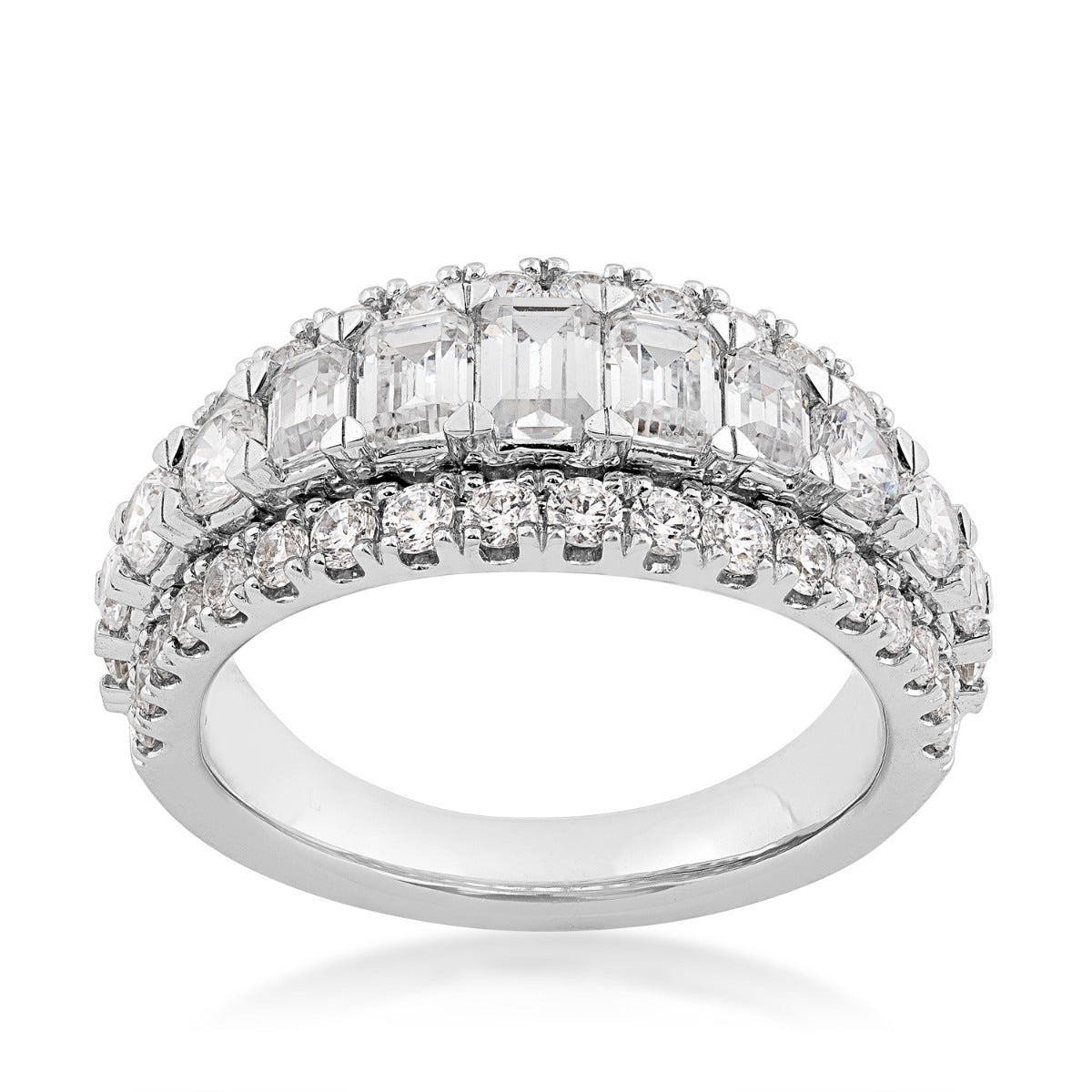 Adamante 2-1/2 ct. tw. Lab-Grown Emerald Cut & Round Brilliant Diamond Multirow Anniversary Ring in 14K White Gold