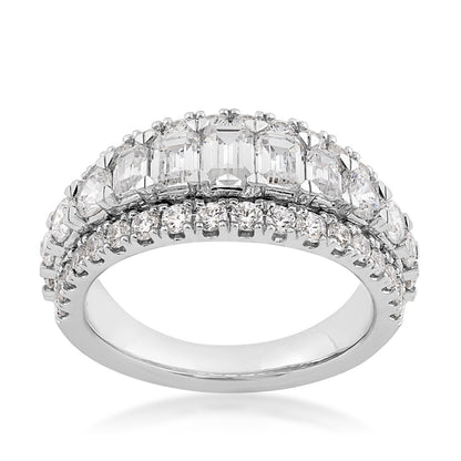 Adamante 2-1/2 ct. tw. Lab-Grown Emerald Cut & Round Brilliant Diamond Multirow Anniversary Ring in 14K White Gold