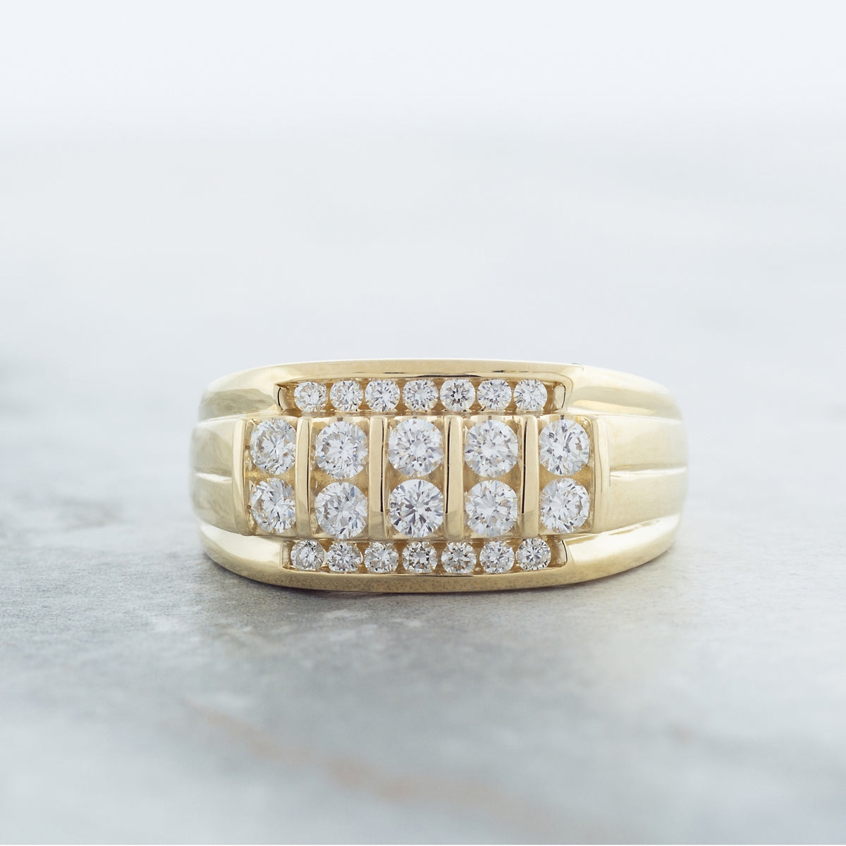 Adamante 1 ct. tw. Men's Lab-Grown Diamond Multirow Ring in 10K Yellow Gold close-up detail