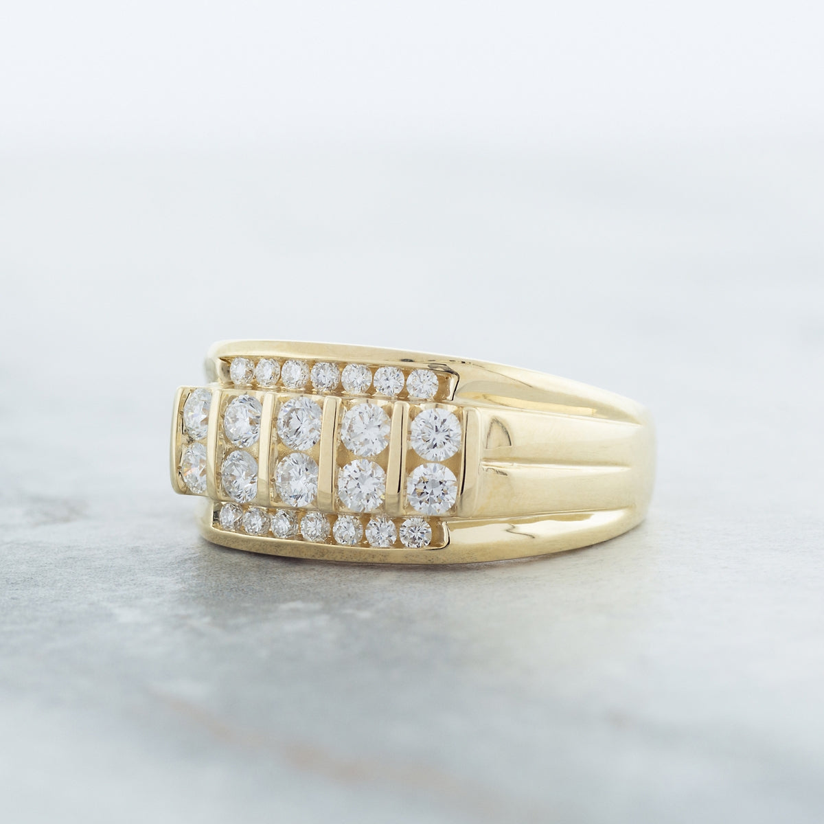 Adamante 1 ct. tw. Men's Lab-Grown Diamond Multirow Ring in 10K Yellow Gold side profile