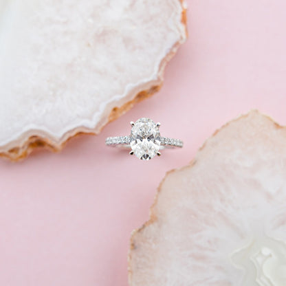Adamante 3 ct. tw. Lab-Grown Oval Diamond Engagement Ring in 14K White Gold close-up detail