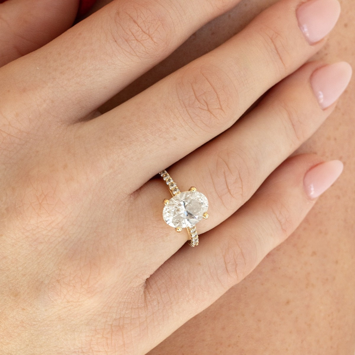 Adamante 3 ct. tw. Lab-Grown Oval Diamond Engagement Ring in 14K Yellow Gold front view