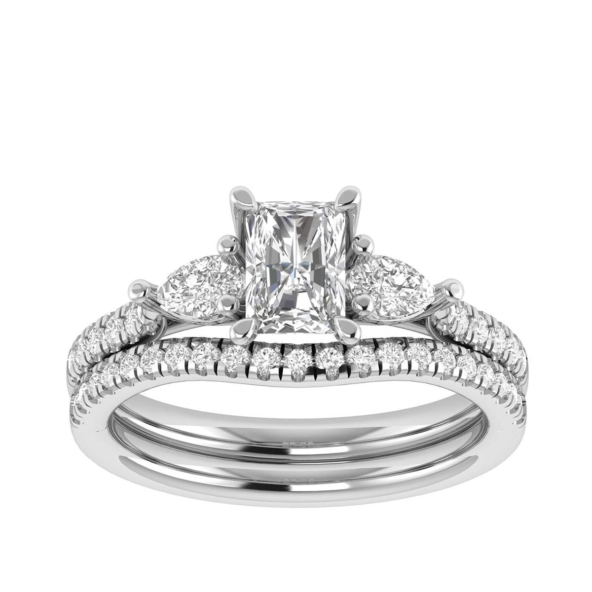 Adamante 1-1/3 ct. tw. Lab-Grown Radiant Cut & Pear Diamond Wedding Set in 14K White Gold