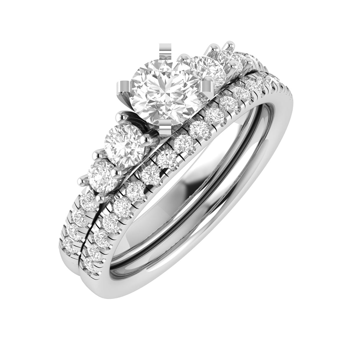 Adamante 1-1/2 ct. tw. Lab-Grown Round Brilliant Diamond Wedding Set in 14K White Gold front view