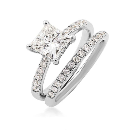 Adamante 2 ct. tw. Lab-Grown Princess Cut Diamond Wedding Set in 14K White Gold front view