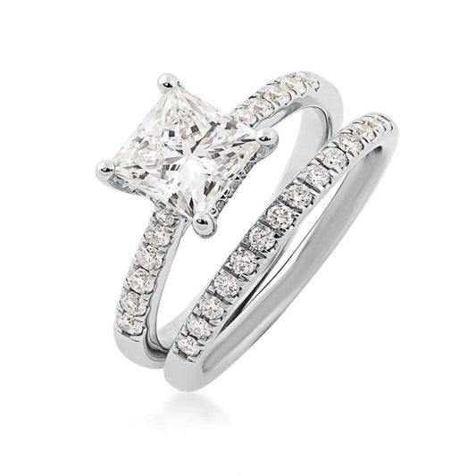 Adamante 2 ct. tw. Lab-Grown Princess Cut Diamond Wedding Set in 14K White Gold front view