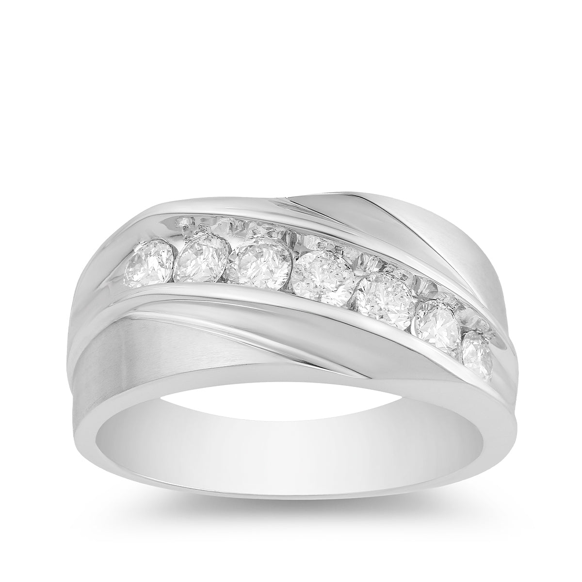 Men's 1ct. tw. Diamond Angled Channel Wedding Band in 10K White Gold