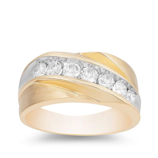 Men's 1ct. tw. Diamond Angled Channel Wedding Band in 10K Yellow Gold