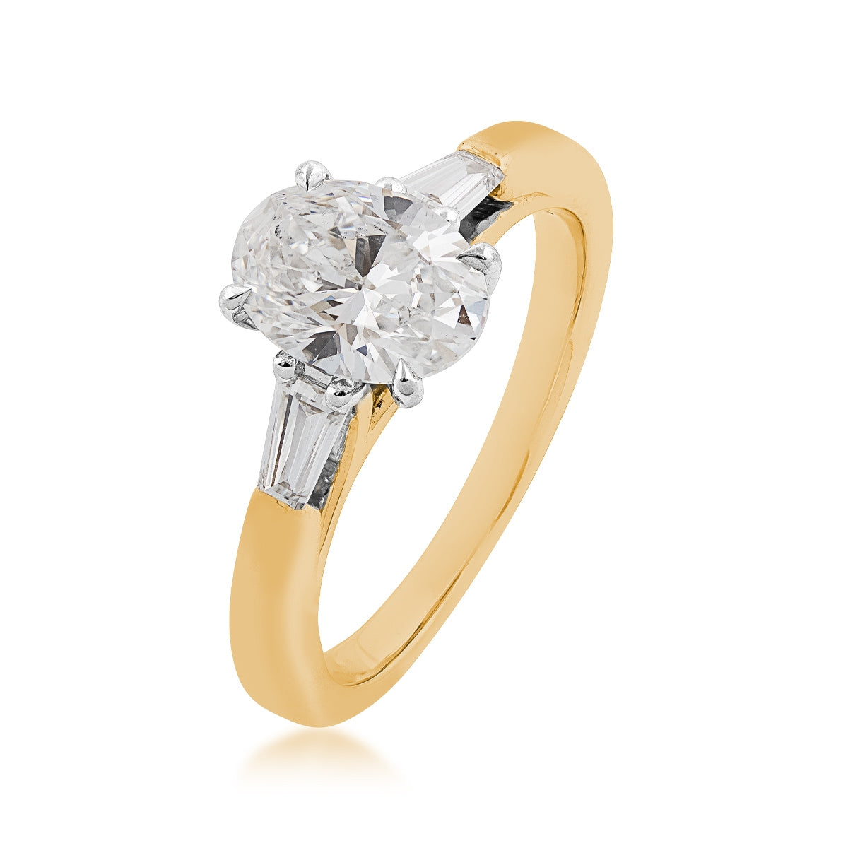 Adamante 1-3/4 ct. tw. Lab-Grown Oval & Baguette Diamond Engagement Ring in 14K Yellow Gold front view