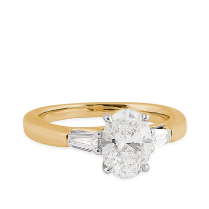 Adamante 1-3/4 ct. tw. Lab-Grown Oval & Baguette Diamond Engagement Ring in 14K Yellow Gold close-up detail