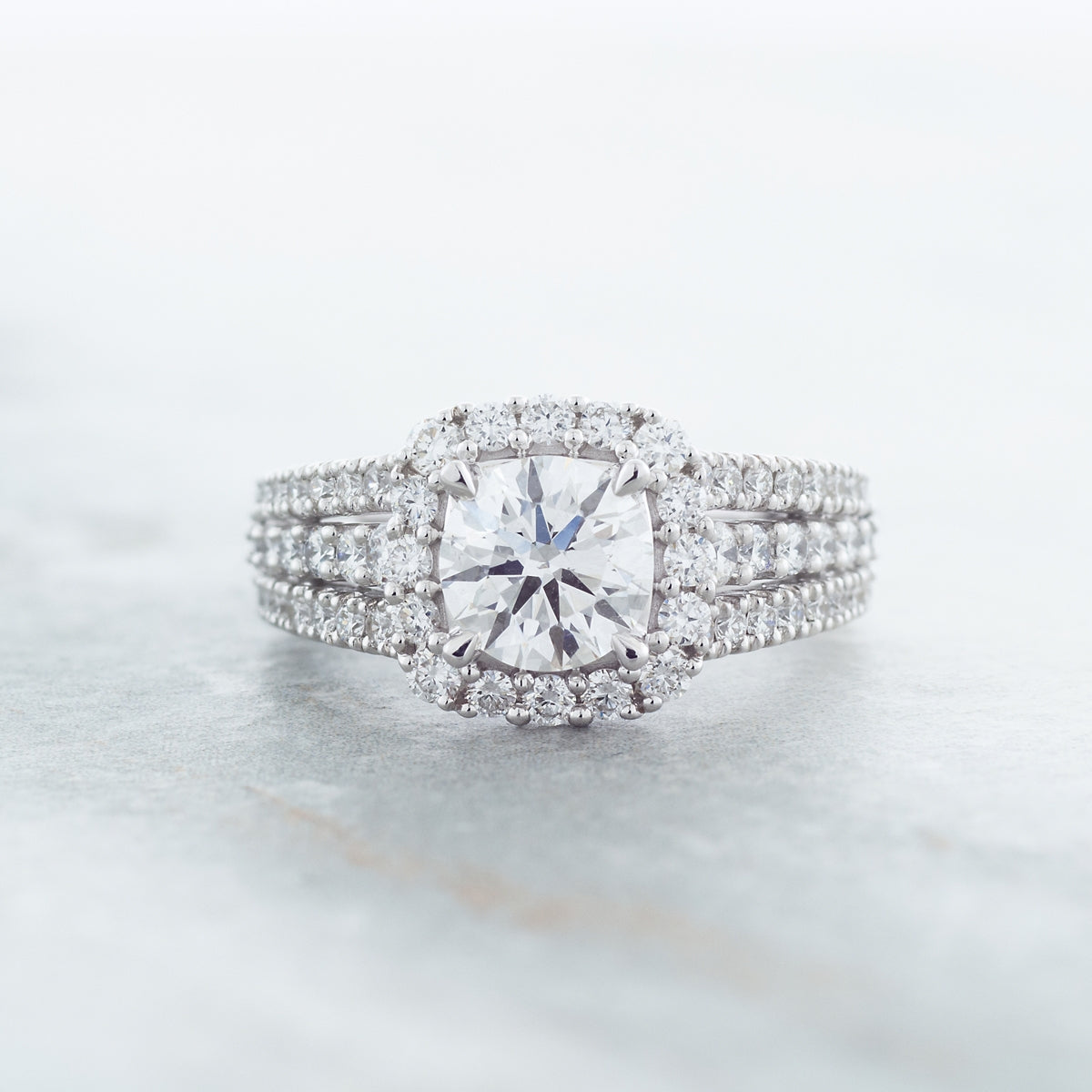Adamante 2 ct. tw. Lab-Grown Round Brilliant Diamond Halo Engagement Ring in 14K White Gold side profile