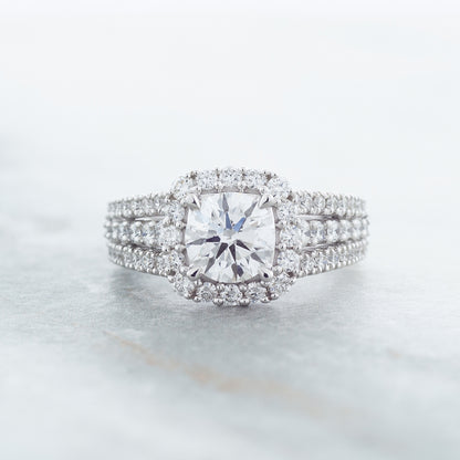 Adamante 2 ct. tw. Lab-Grown Round Brilliant Diamond Halo Engagement Ring in 14K White Gold side profile