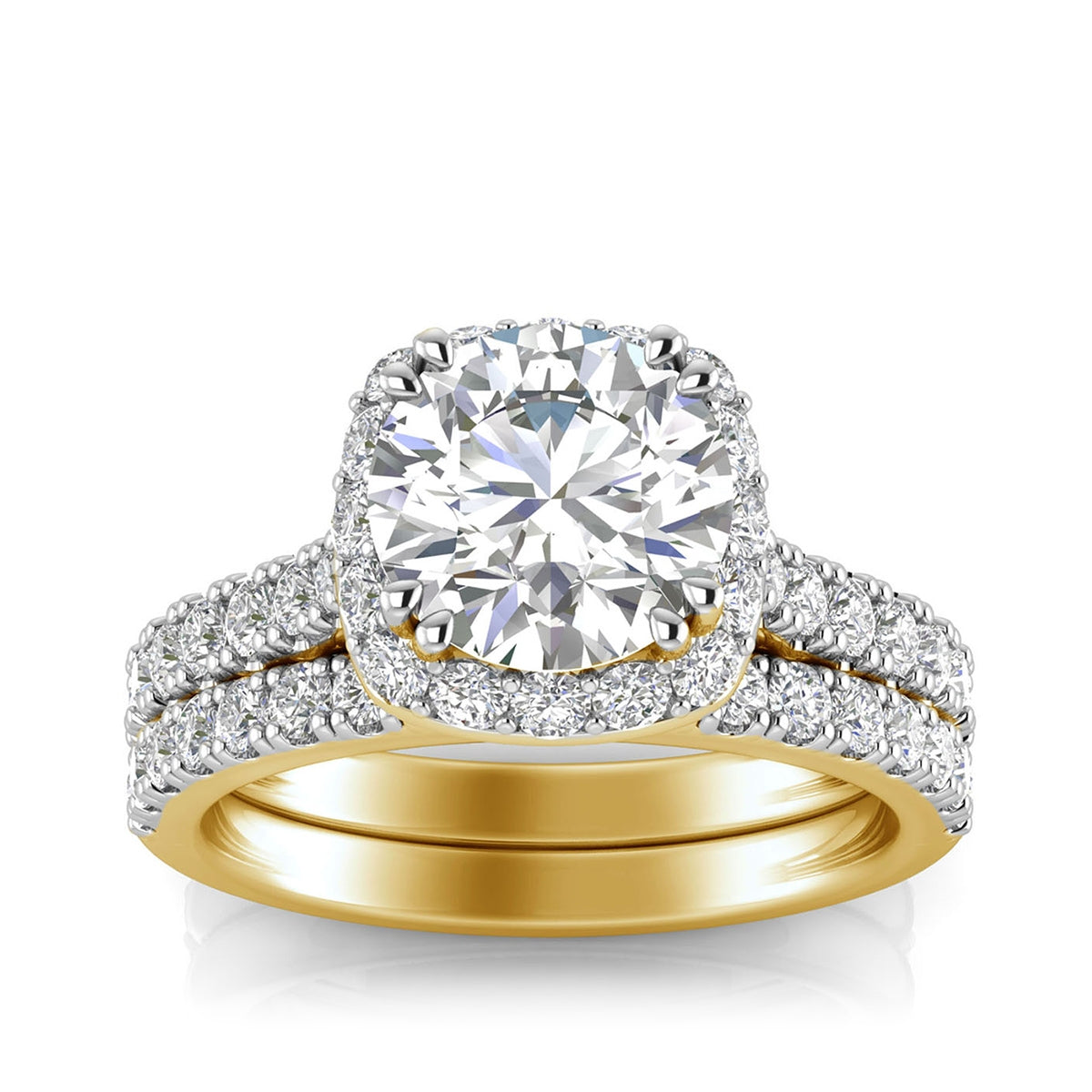 Adamante 2-7/8 ct. tw. Lab-Grown Round Brilliant Diamond Halo Wedding Set in 14K Yellow Gold