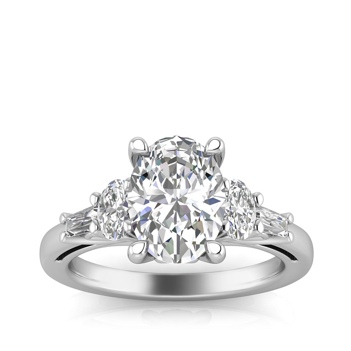 Adamante 2-3/4 ct. tw. Lab-Grown Oval & Baguette Diamond Engagement Ring in 14K White Gold