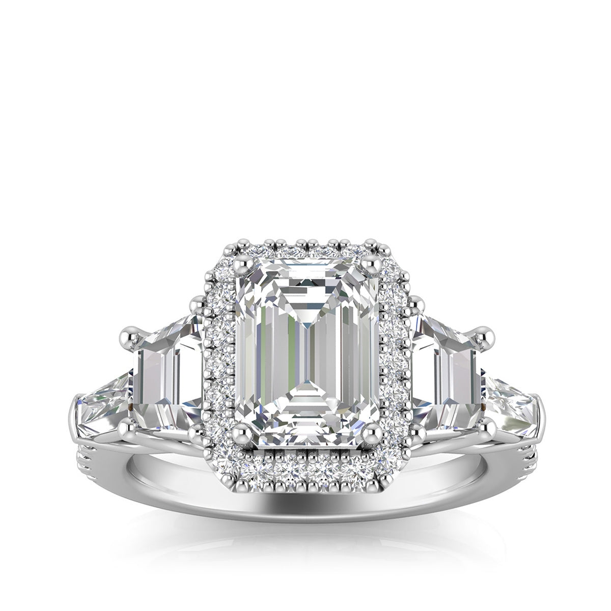 Adamante 3-1/4 ct. tw. Lab-Grown Emerald Cut Diamond Halo Engagement Ring in 14K White Gold