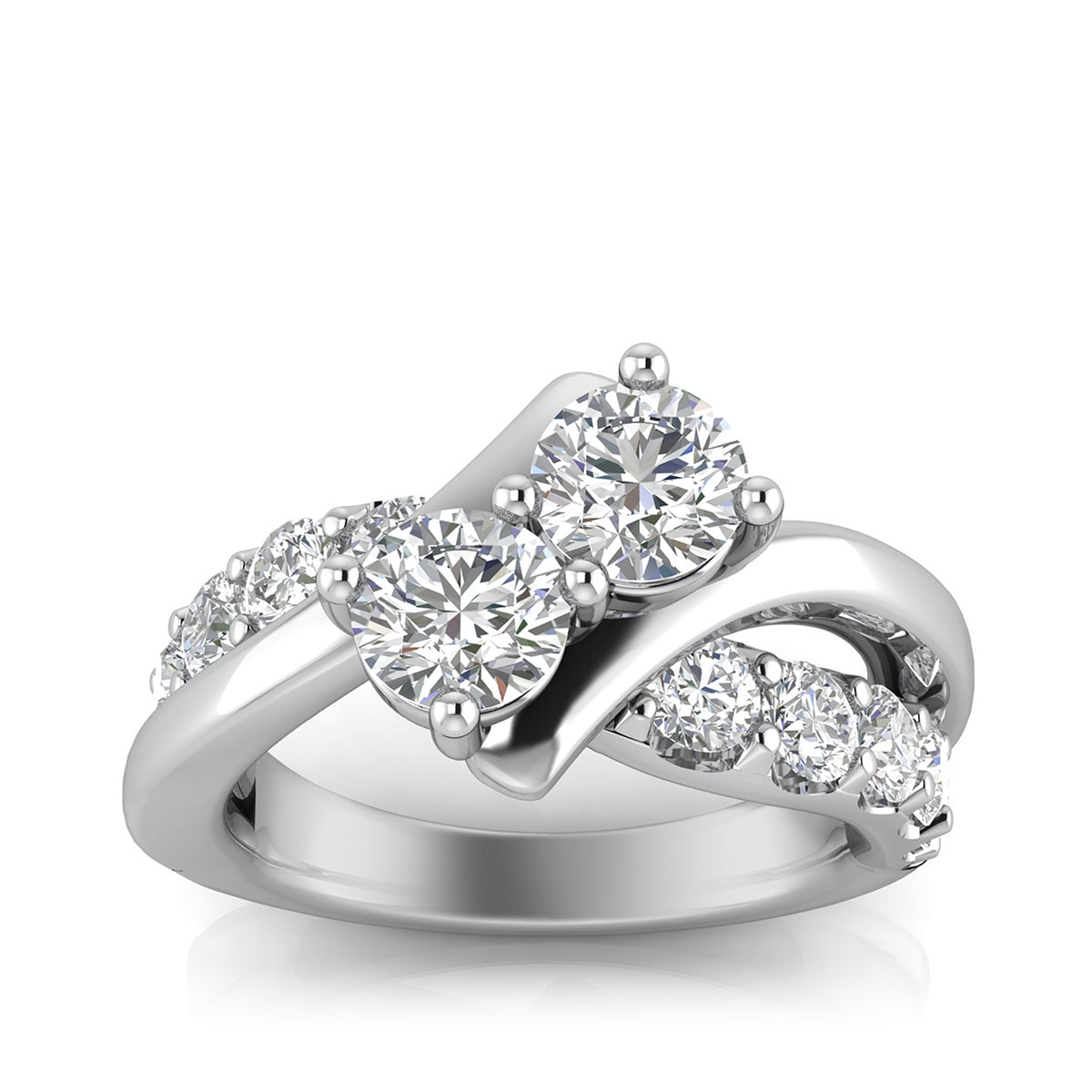 2BeLoved 2-1/2 ct. tw. Lab-Grown 2-Stone Round Diamond Bypass Anniversary Ring in 14K White Gold