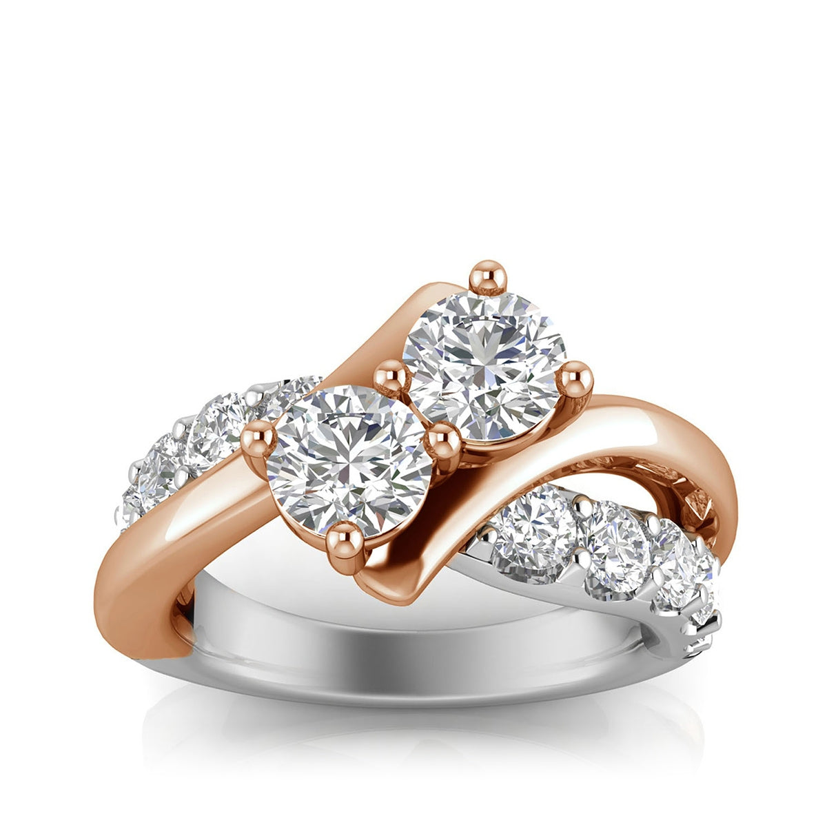2BeLoved 2-1/2 ct. tw. Lab-Grown 2-Stone Round Diamond Bypass Anniversary Ring in 14K White & Pink Gold