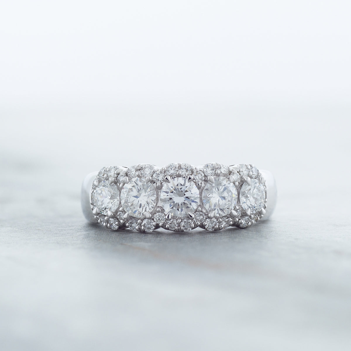 Adamante 1-1/2 ct. tw. Lab-Grown 5-Stone Diamond Halo Anniversary Ring in 14K White Gold side profile