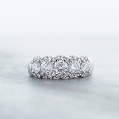 Adamante 1-1/2 ct. tw. Lab-Grown 5-Stone Diamond Halo Anniversary Ring in 14K White Gold side profile