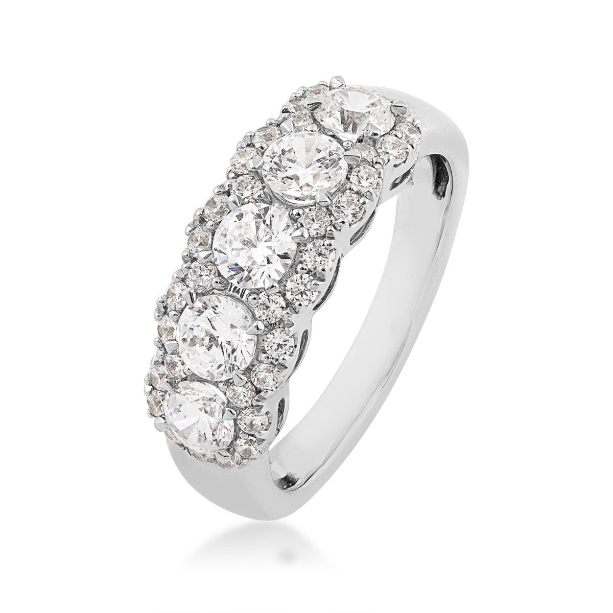 Adamante 1-1/2 ct. tw. Lab-Grown 5-Stone Diamond Halo Anniversary Ring in 14K White Gold front view
