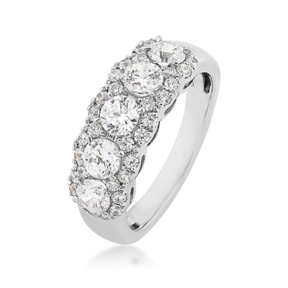 Adamante 1-1/2 ct. tw. Lab-Grown 5-Stone Diamond Halo Anniversary Ring in 14K White Gold front view